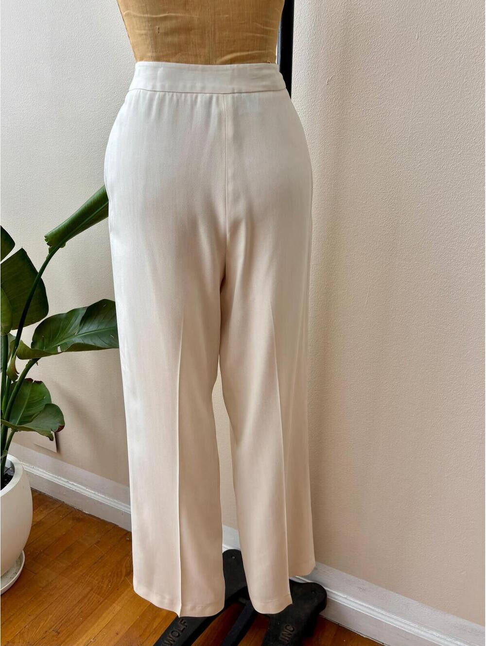 Vintage Lauren Ralph Lauren Ivory Silk Twill Trousers - Picture 3 of 4